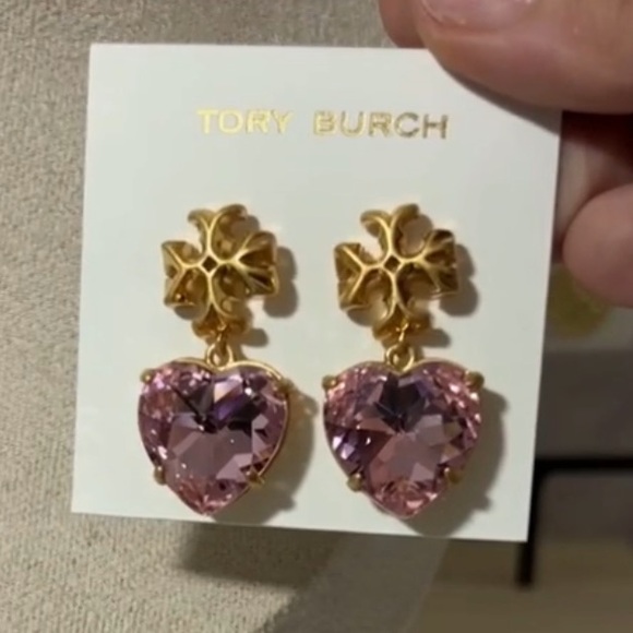 NWT authentic Tory Burch Gold and Pink Heart Earrings - Picture 4 of 4